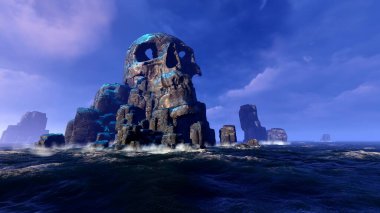 İskelet şeklinde taş bir ada.