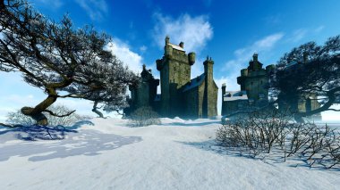 Kışın eski ortaçağ manastırı