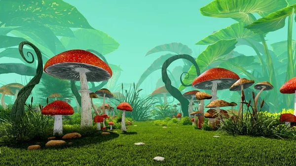 Fairy Mushrooms Growing Green Grass Stock Image