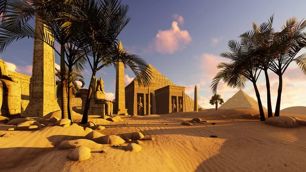 Pyramids and temple complex in the desert