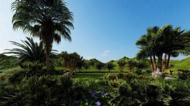 Tropikal palmiye ağaçları ile manzara