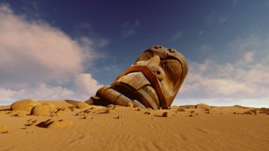 Çölde tahta heykel