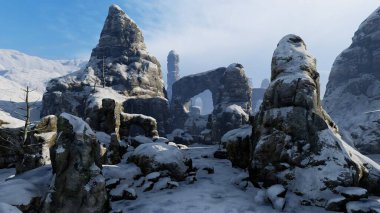 Dağlar karla kaplı.