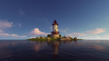 Denizdeki bir adada deniz feneri binası