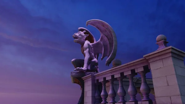 Şeytan heykeli evin çatısında.