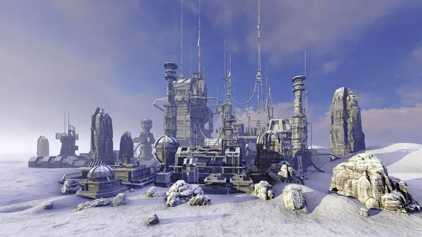 Space complex built on a snowy planet
