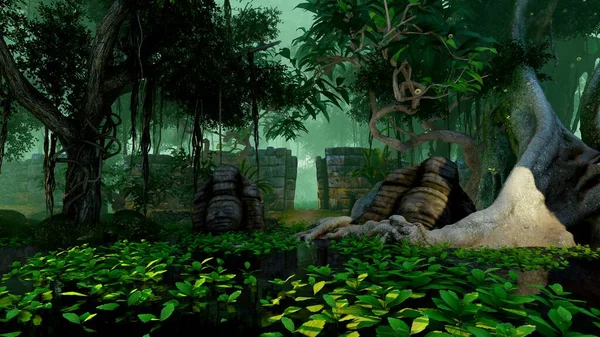 The ruins of an ancient civilization in the rainforest