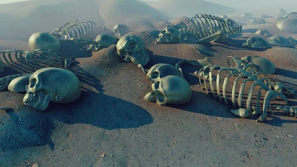 Schädel Und Skelette Von Menschen Auf Dem Boden Stockfoto