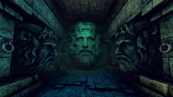 Каменные Барельефы Темном Подземелье Стоковое Фото