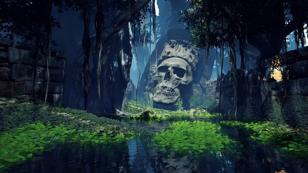 Steinstatue Eines Gottes Tropischen Dschungel Stockfoto