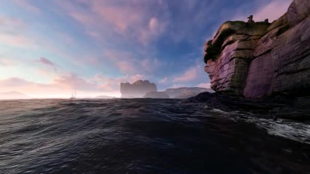 Oceán Kamenné Skály Animace Téma Cestování Dobrodružství Ekologie Klima — Stock video