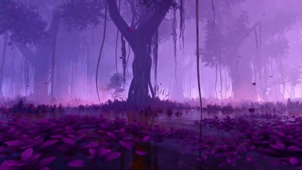 晨雾中的绿树成荫 以童话与幻想 气候与自然为主题的动画 — 图库视频影像