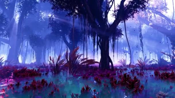 おとぎ話とファンタジー 気候と自然をテーマに トランクス ジャングルアニメーションで育った大きな木々 — ストック動画