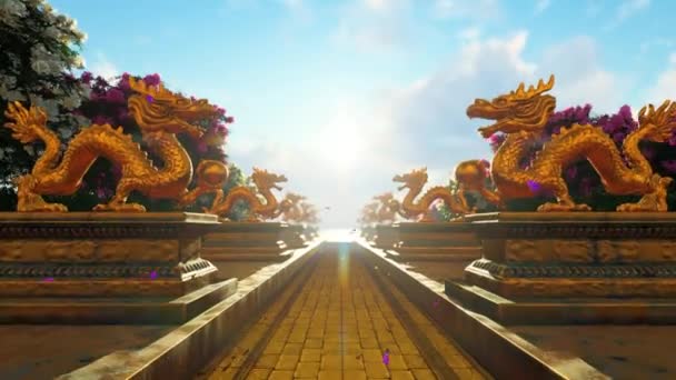 Movimiento Través Del Templo Con Dragones Dorados — Vídeos de Stock
