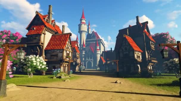 Kota Fairytale Dengan Istana Kerajaan Animasi Pada Tema Arsitektur Dan — Stok Video