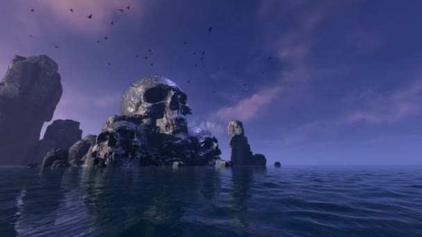 骨格の頭の形をした石の島 — ストック動画