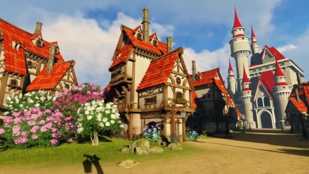 国王的城堡和小镇以建筑和童话 幻想和漫画为主题的动画 — 图库视频影像
