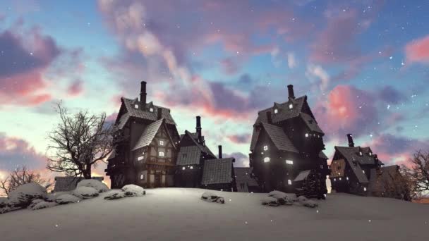冬の古代中世の街 おとぎ話や歴史 ファンタジー 旅をテーマにしたイラスト — ストック動画