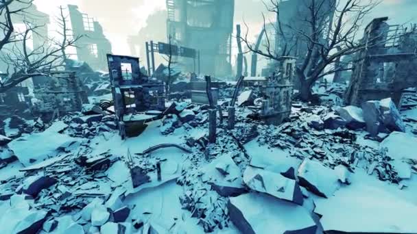 Ruiny Nowoczesnego Miasta Zniszczonego Przez Wojnę Apokalipsę — Wideo stockowe