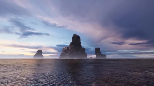 Stenen Eiland Oceaan Animatie Het Onderwerp Van Fictie Fantasie Sprookjes — Stockvideo