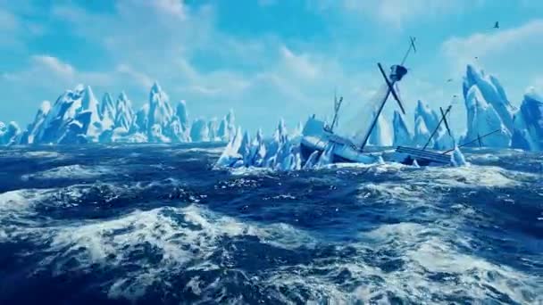 氷の中で失われた古代の船 — ストック動画