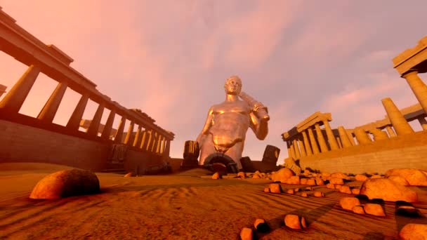 Αρχαία Μορφή Ενός Αθλητή Έναν Κατεστραμμένο Ναό — Αρχείο Βίντεο