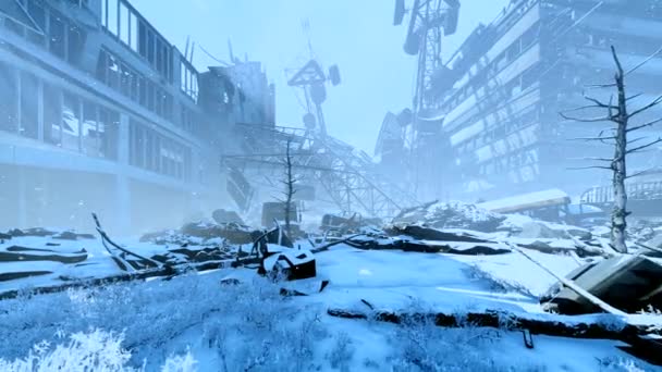 Zničené Město Zimním Chladném Dni — Stock video