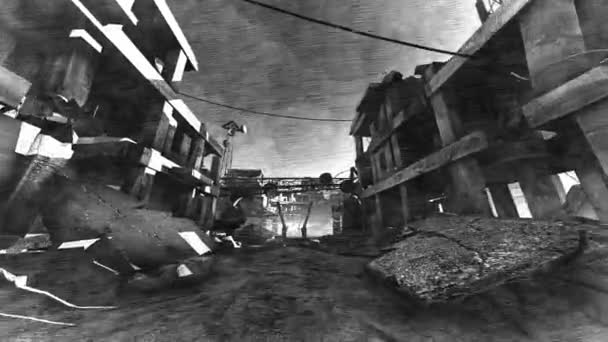 Rörelse Den Förstörda Infrastrukturen Staden Animerad Illustration Temat Apokalyps Förstörelse — Stockvideo