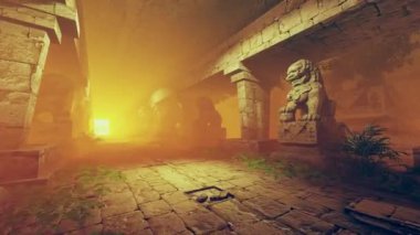 Heykelleri olan taş piramit