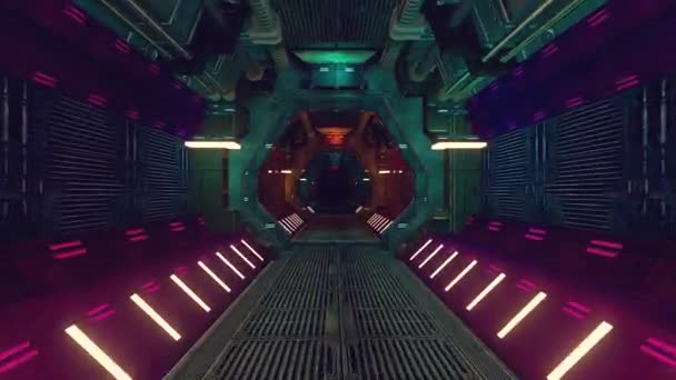 霓虹灯下的宇宙飞船站 — 图库视频影像