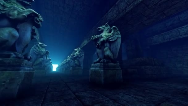 Underjordisk Tunnel Och Skulpturer — Stockvideo