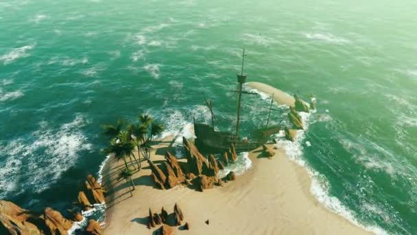 Starożytny Statek Rafach Bezludnej Wyspy — Wideo stockowe
