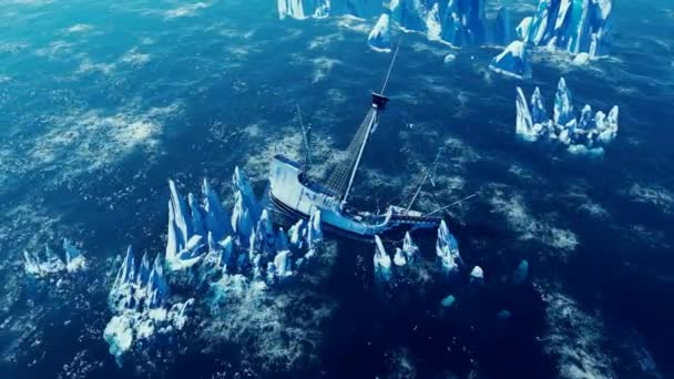 Ancien Navire Naufragé Sur Des Icebergs Glacés — Video