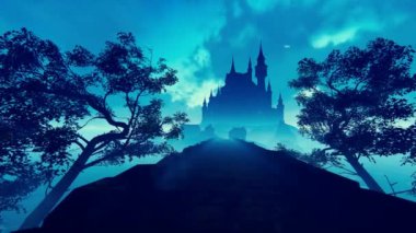 Sabah sisinde kraliyet kalesinin karanlık silueti.