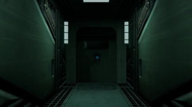 Kapıları açık olan büyük uzay üssü koridoru