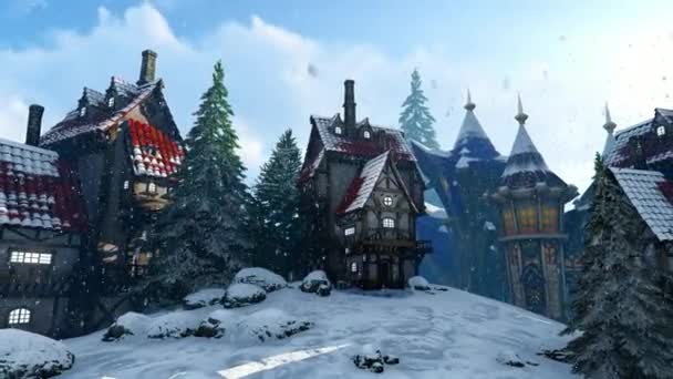 Snowfall Fairy Town — Stock Video