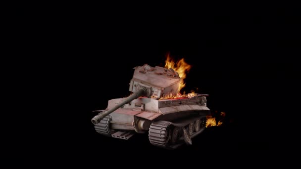 アルファチャンネルでドイツのタンクを燃やす — ストック動画
