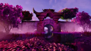 Taş köprüsü olan peri manzarası