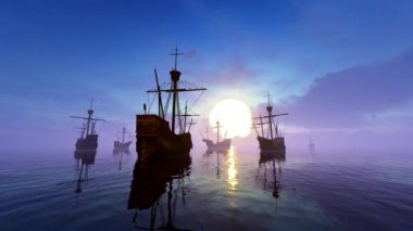Sakin bir deniz boyunca İspanyol gemi filosu