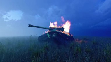 Savaş alanında imha edilmiş tank.