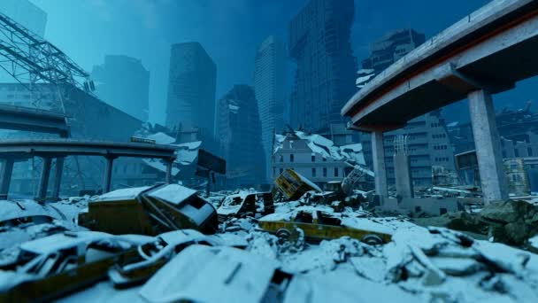 Panorama Městské Čtvrti Zničené Apokalypsou — Stock video
