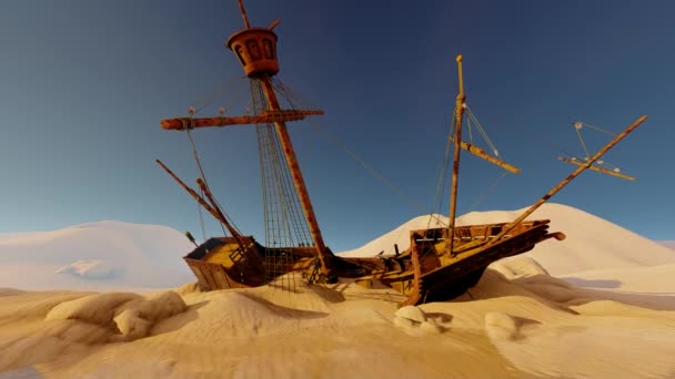 在沙漠沙丘中的古船 — 图库视频影像