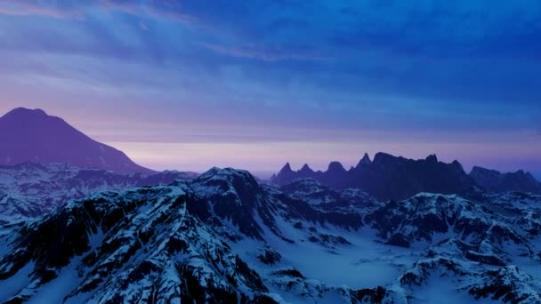 Камера Політ Над Таємничими Скелястими Гірськими Перевалами Покритими Снігом Туман — стокове відео