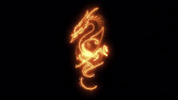 Animated Burning Lines Formed Image Dragon — Stock Video