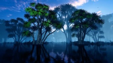 Karanlık mangrovların içinden geçerken