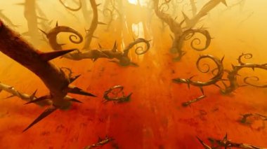 Dikenli ağaçlarla dolu bir ormanda hareket