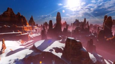 Kış dağ manzarası. Bölgeler ve manzaralar, seyahat, dağlar ve iklim, 3D animasyon ve ekoloji konularında animasyon..