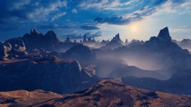 Sisli dağ manzarası. Topraklar ve iklim, turizm ve animasyon konulu animasyon.