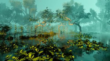 Tropik Bataklık ve Bitkiler. Doğa ve bölgeler, iklim ve ekoloji konulu animasyon.