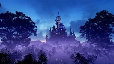Peri masalı şatosu karanlık bir parkla çevrili.